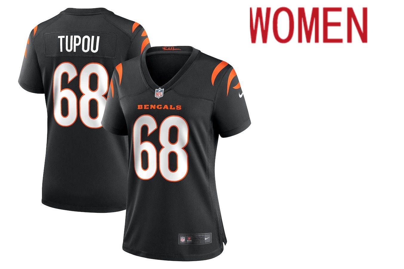 Women Cincinnati Bengals 68 Josh Tupou Nike Black Game Player NFL Jersey